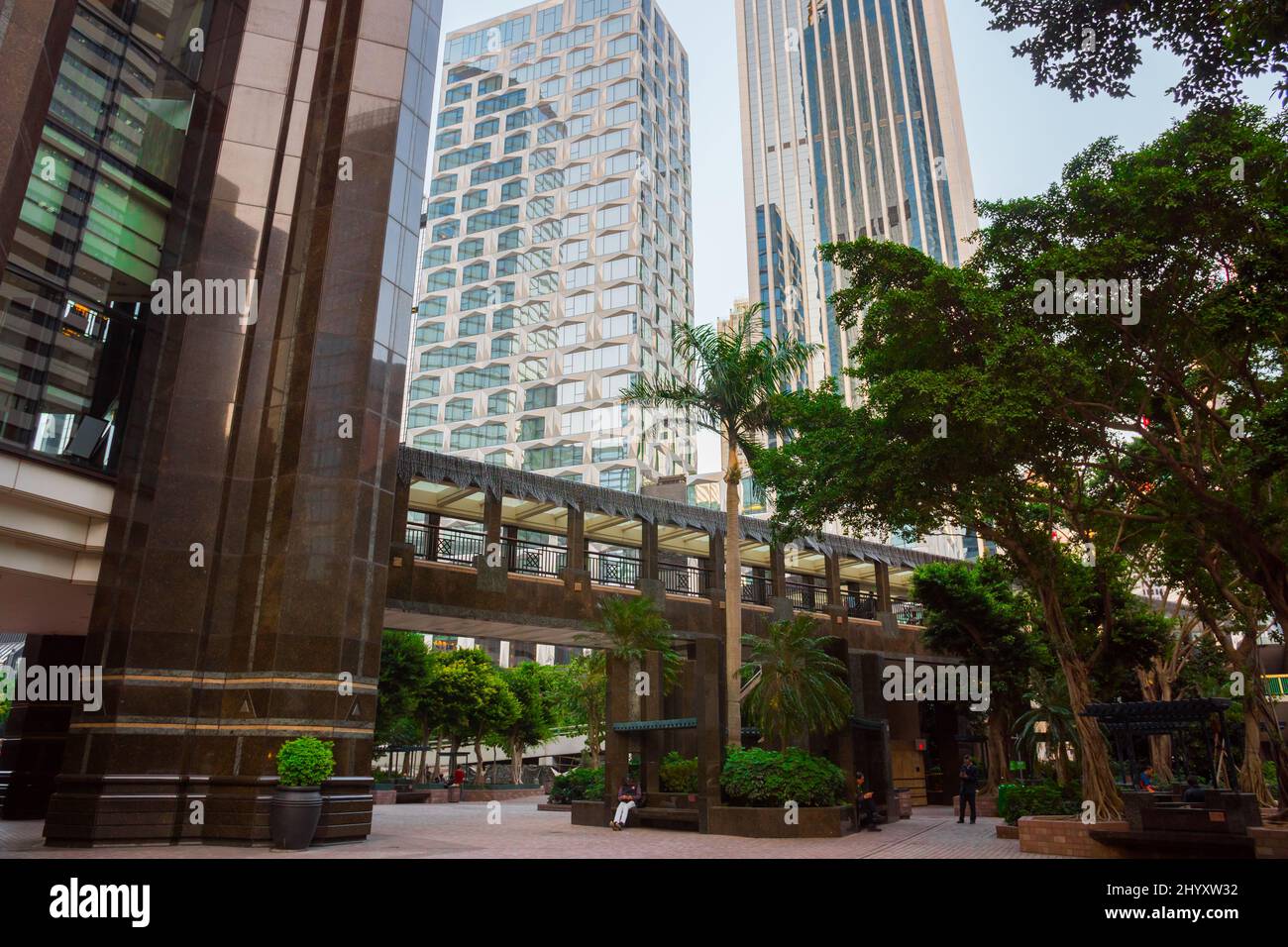 Covered walkway. Hong Kong Island, China. Beautiful low angle shot of a
