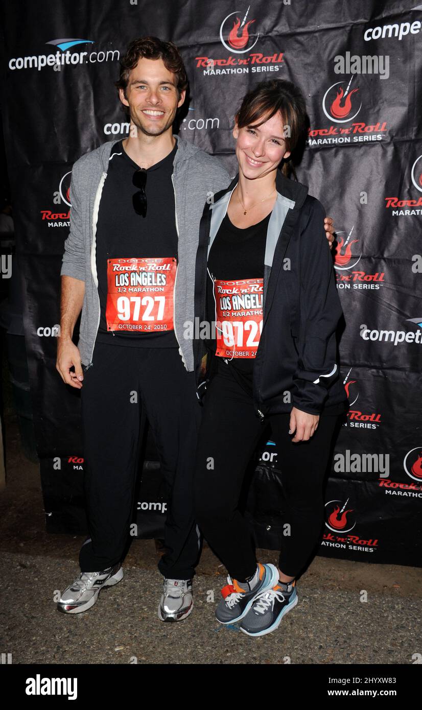James Mardsen and Jennifer Love Hewitt at the Dodge Rock n Roll Los Angeles Half Marathon, held around Los Angeles, CA. Stock Photo