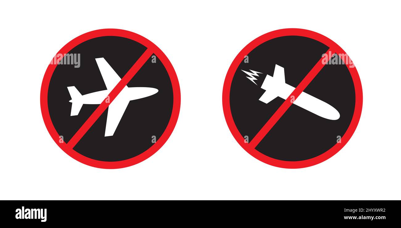fighter plane and missile rocket is prohibited sign Stock Vector