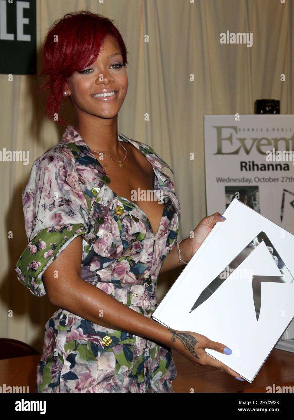 Rihanna signs copies of her new book 'Rihanna: The Last Girl on Earth' at Barnes and Noble store on 5th Avenue in New York, USA. Stock Photo