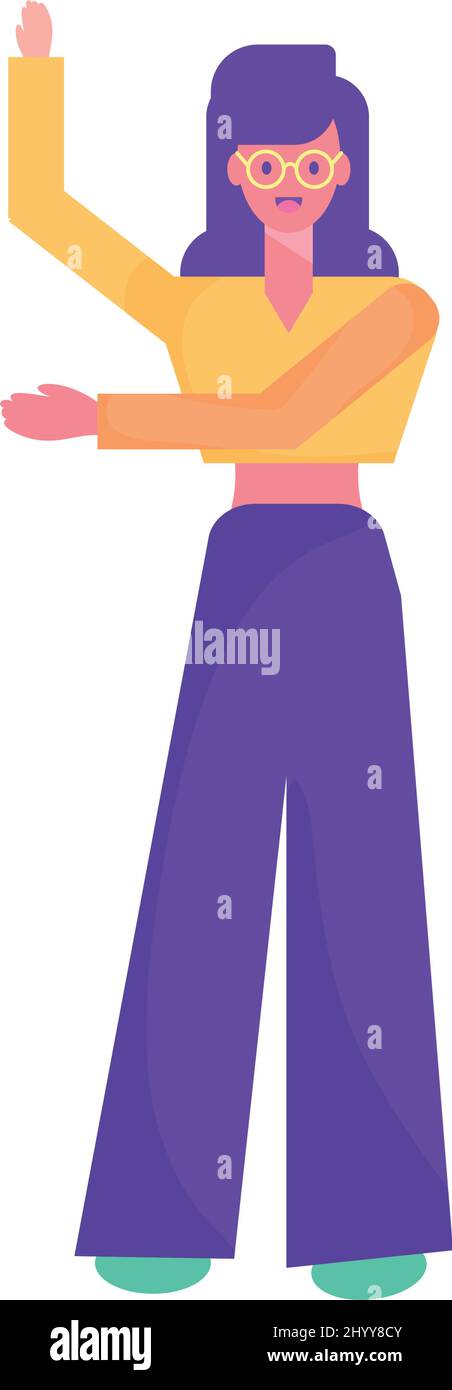 Isolated happy girl cartoon with both hands up Vector Stock Vector ...