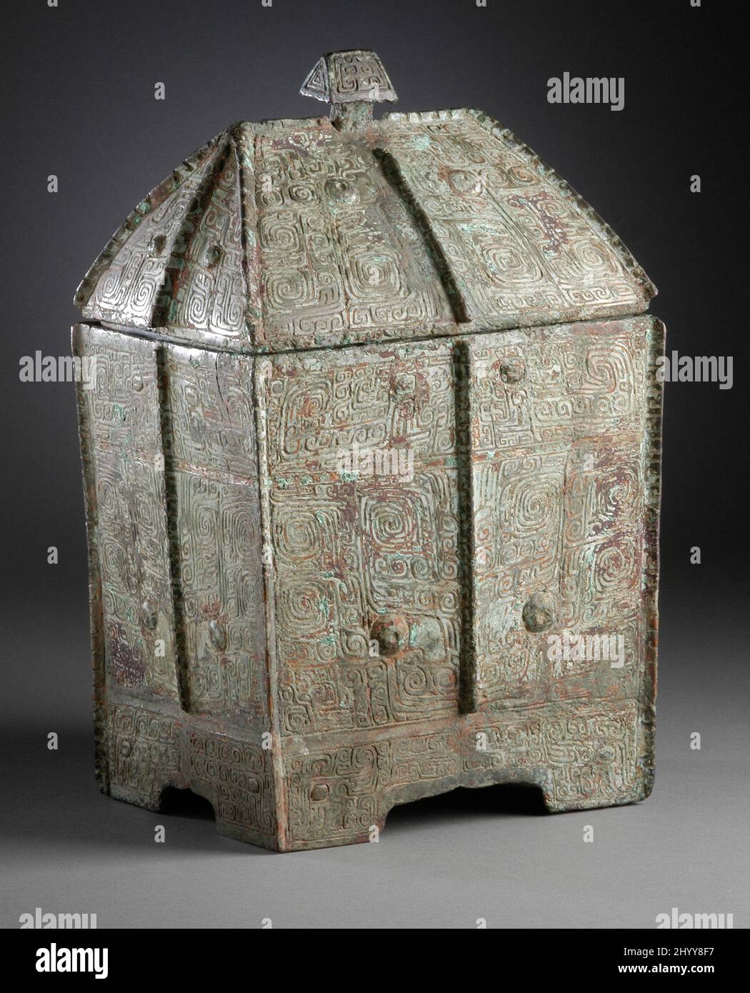 Lidded Square Ritual Wine Container (Fangyi) with Masks and Dragons ...