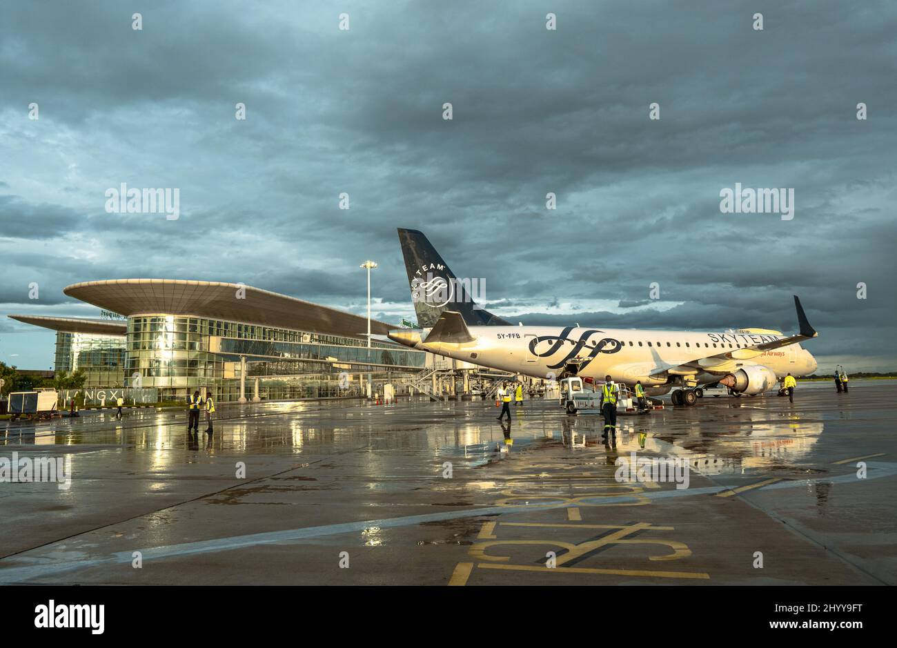 Plane ready for flight at the Lusaka international airport in Zambia Stock Photo
