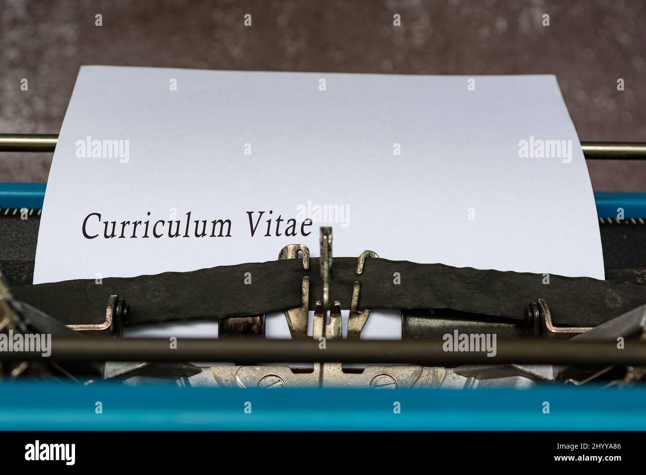 Curriculum Vitae text typed on an old classic typewriter. Job search