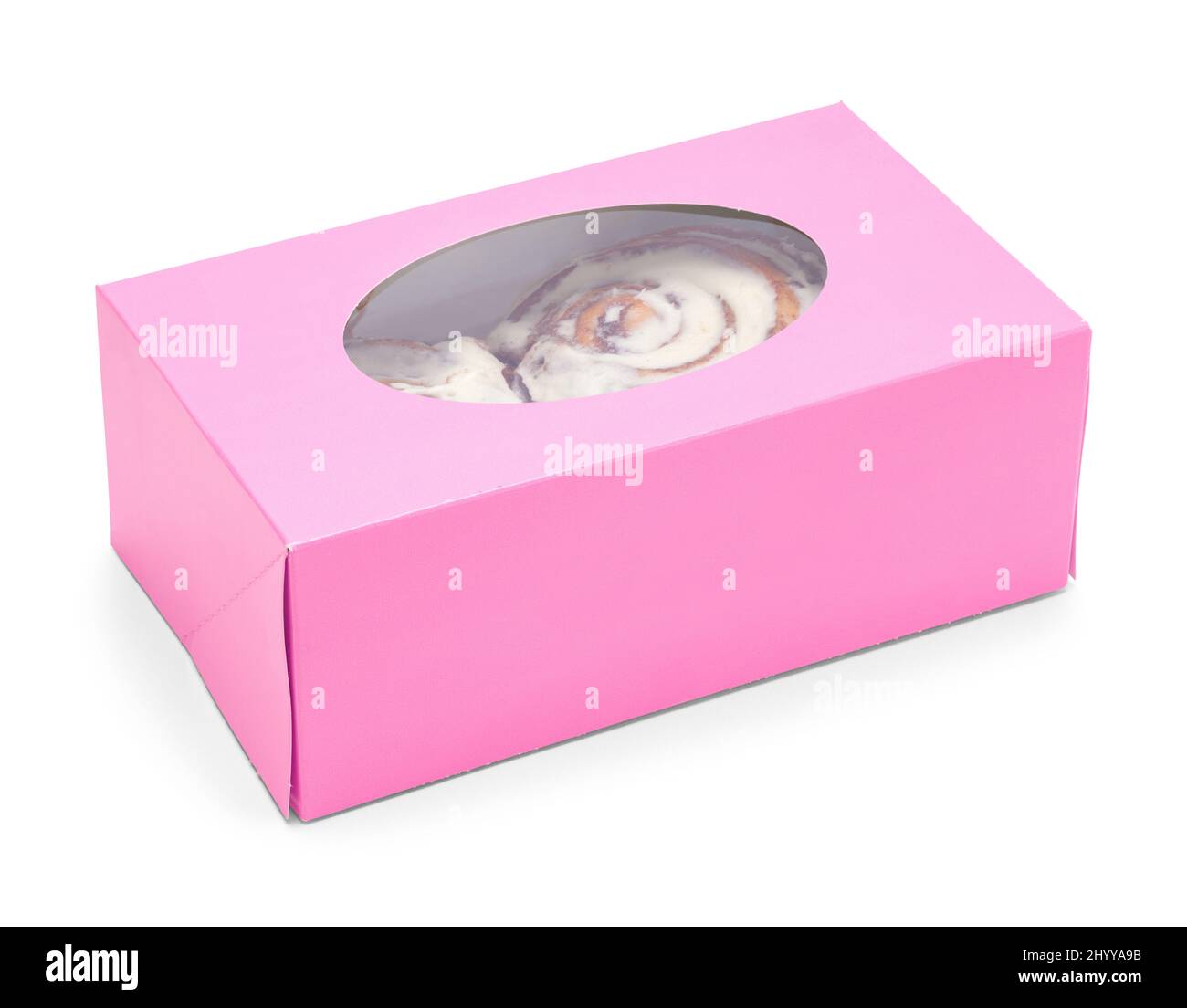 Two Large Cinnamon Rolls in Box Cut Out. Stock Photo