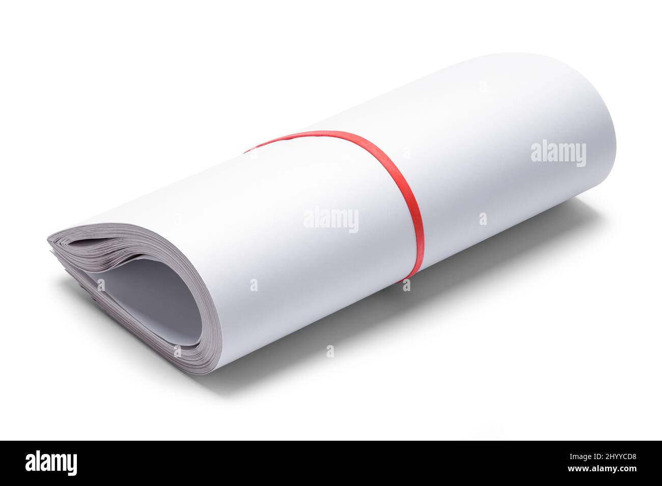 Rolled Folded Newspaper Cut Out on White. Stock Photo