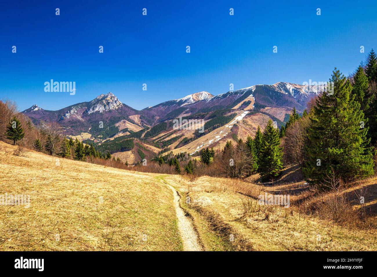 Landscape with mountains springtime. The Vratna Valley in The Mala Fatra National Park in Slovakia, Europe. Stock Photo