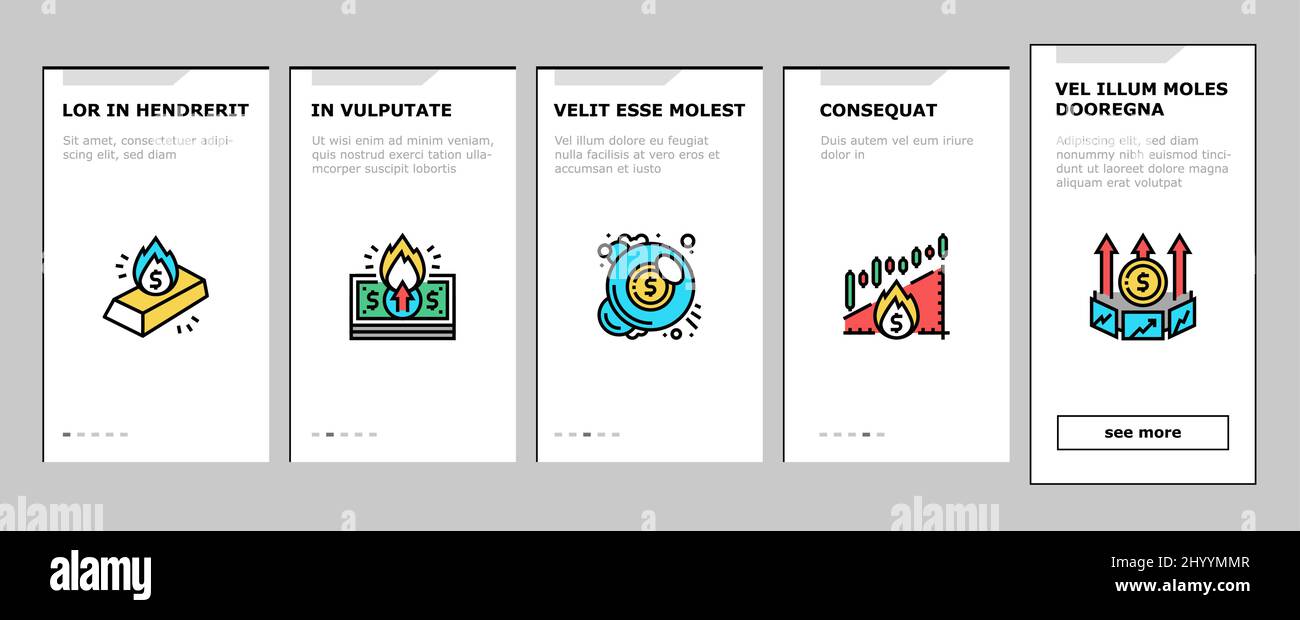 Inflation Financial World Problem Onboarding Icons Set Vector Stock ...