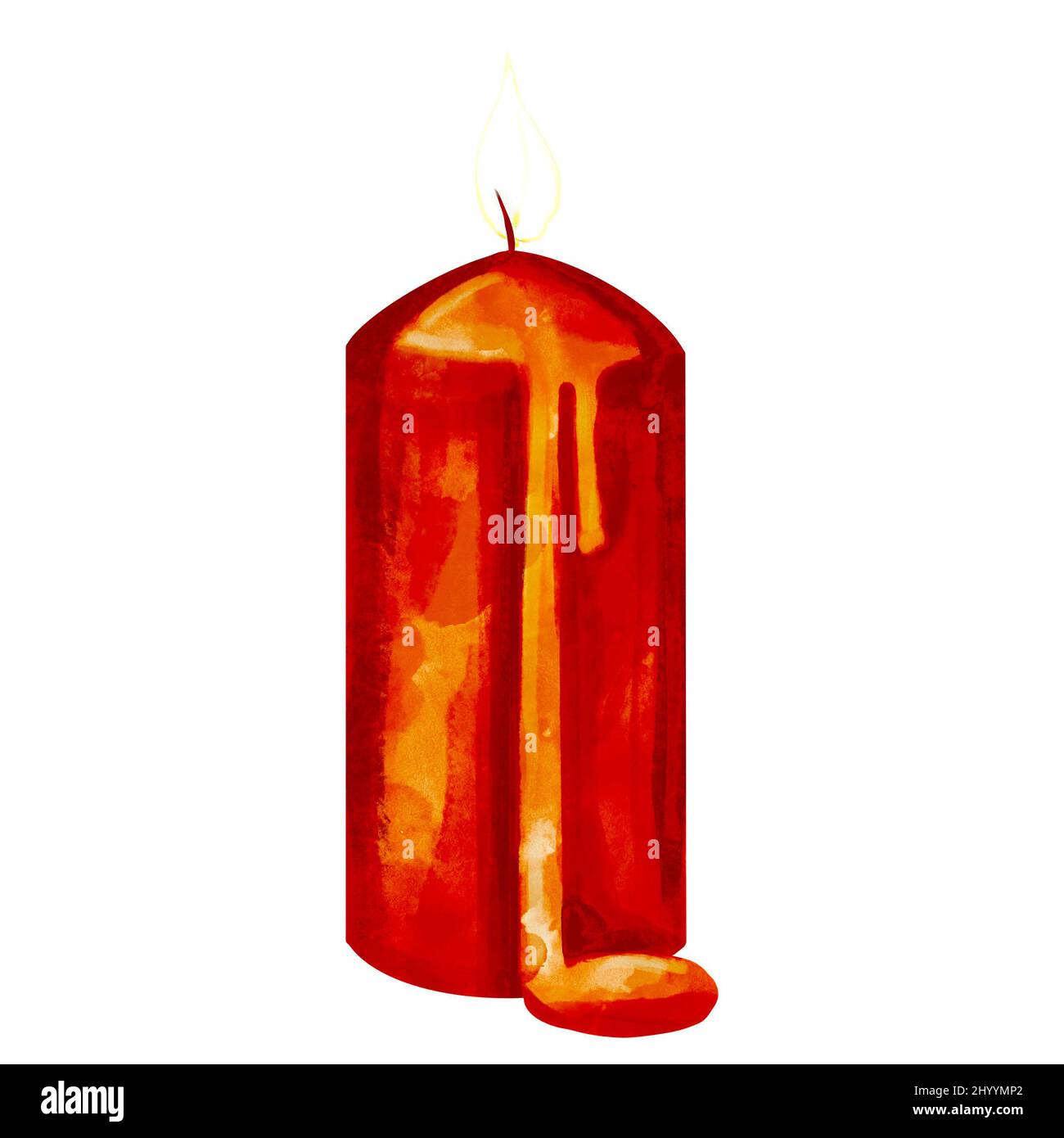red watercolor candle. Watercolor illustration of a wax candle Stock