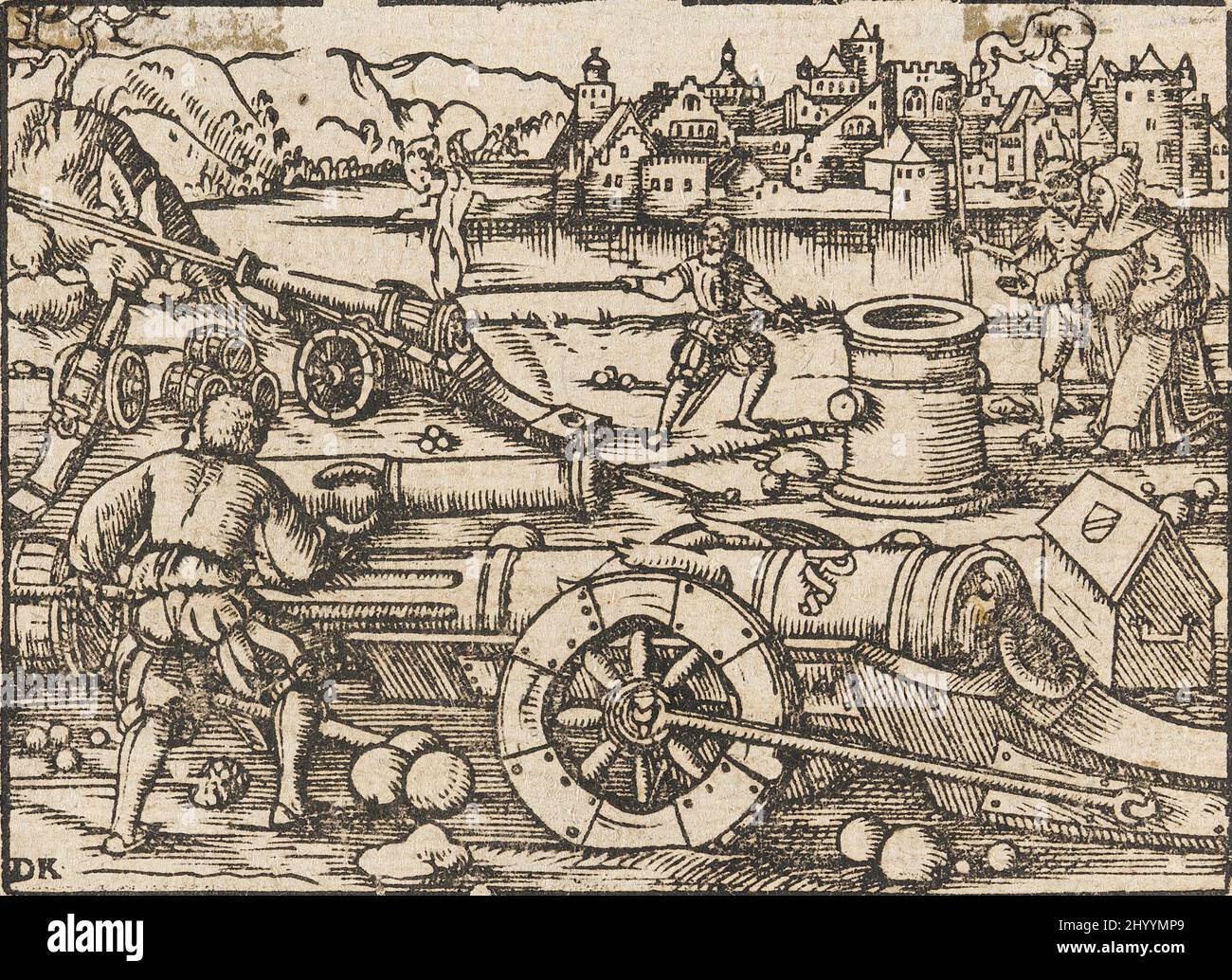 Firing Cannon. David Kandel (Germany, active 1538-1587). Germany, 1550. Prints; woodcuts. Woodcut Stock Photo