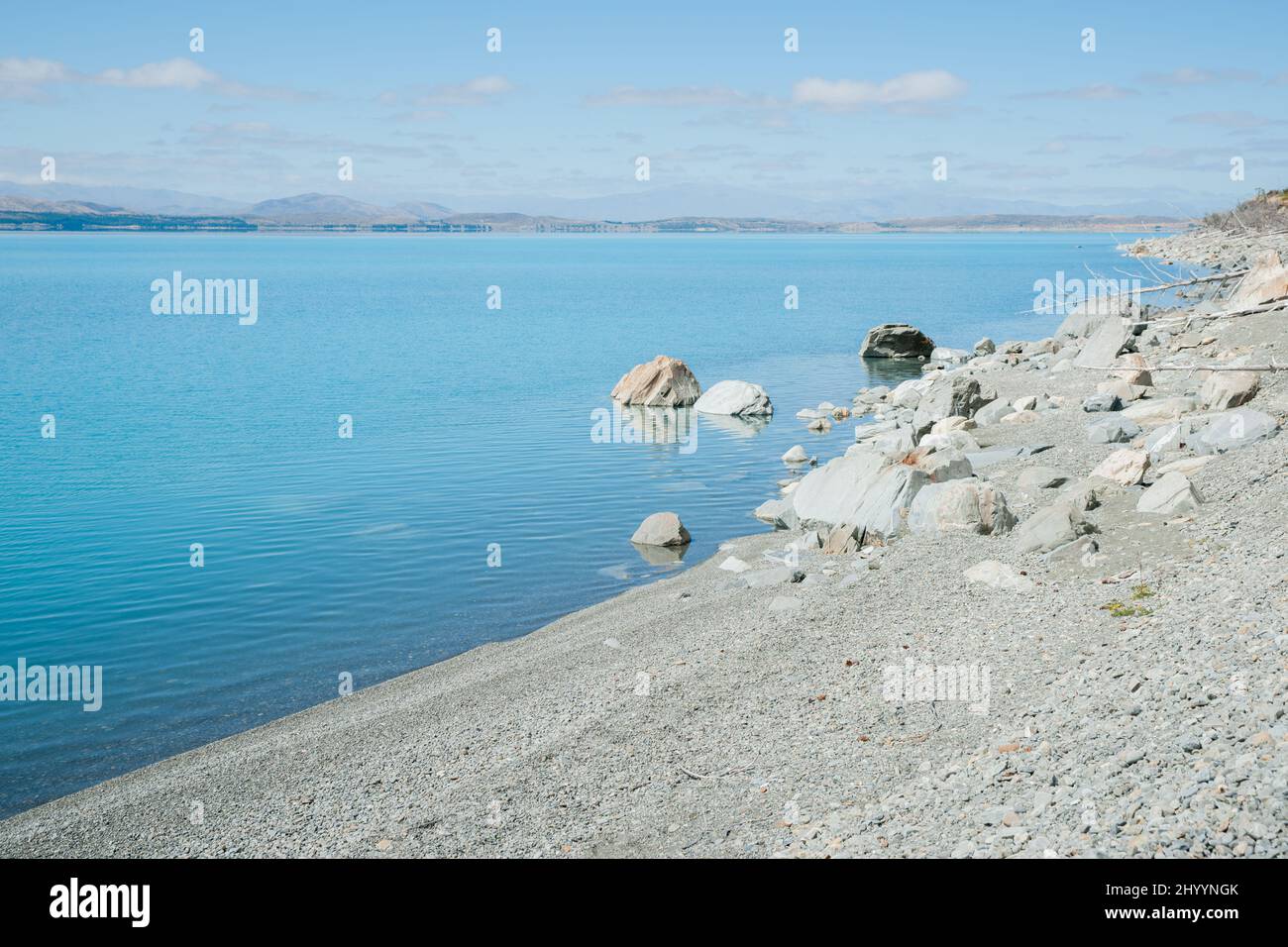 Blue snow feed alpine water of scenic Lake Pukaki in South Islan…