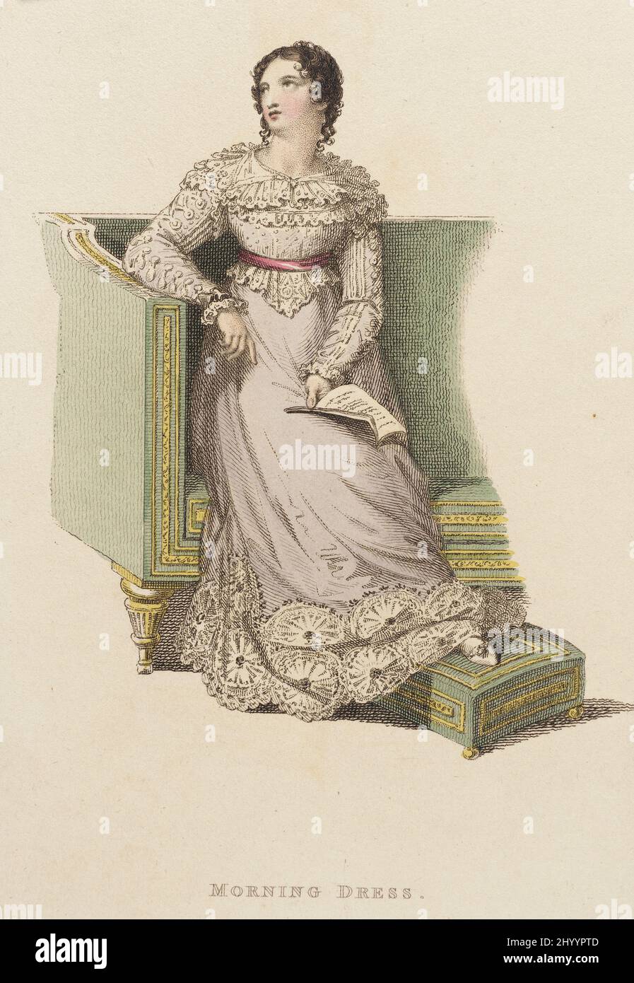 Fashion Plate, ‘Morning Dress’ for ‘The Repository of Arts’. Rudolph Ackermann (England, London, 1764-1834). England, London, October 1, 1822. Prints; engravings. Hand-colored engraving on paper Stock Photo