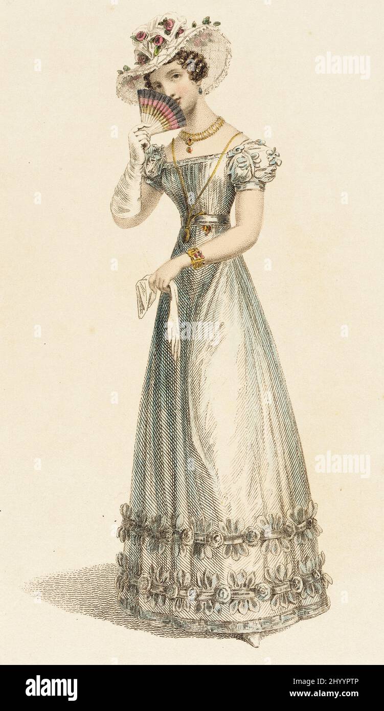 Fashion Plate, ‘Evening Dress’ for ‘The Repository of Arts’. Rudolph Ackermann (England, London, 1764-1834). England, London, September 1, 1825. Prints; engravings. Hand-colored engraving on paper Stock Photo