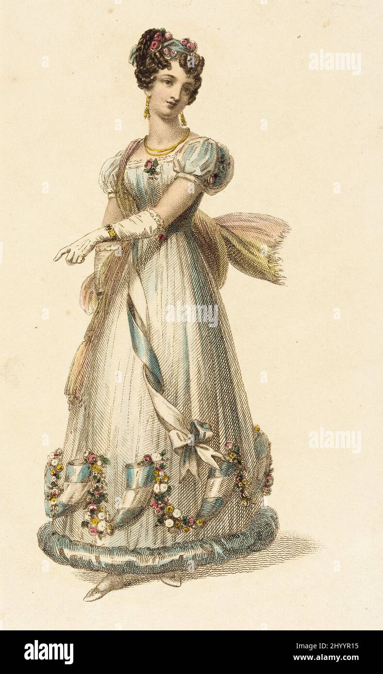 Fashion Plate, ‘Ball Dress’ for ‘The Repository of Arts’. Rudolph Ackermann (England, London, 1764-1834). England, London, June 1, 1826. Prints; engravings. Hand-colored engraving on paper Stock Photo