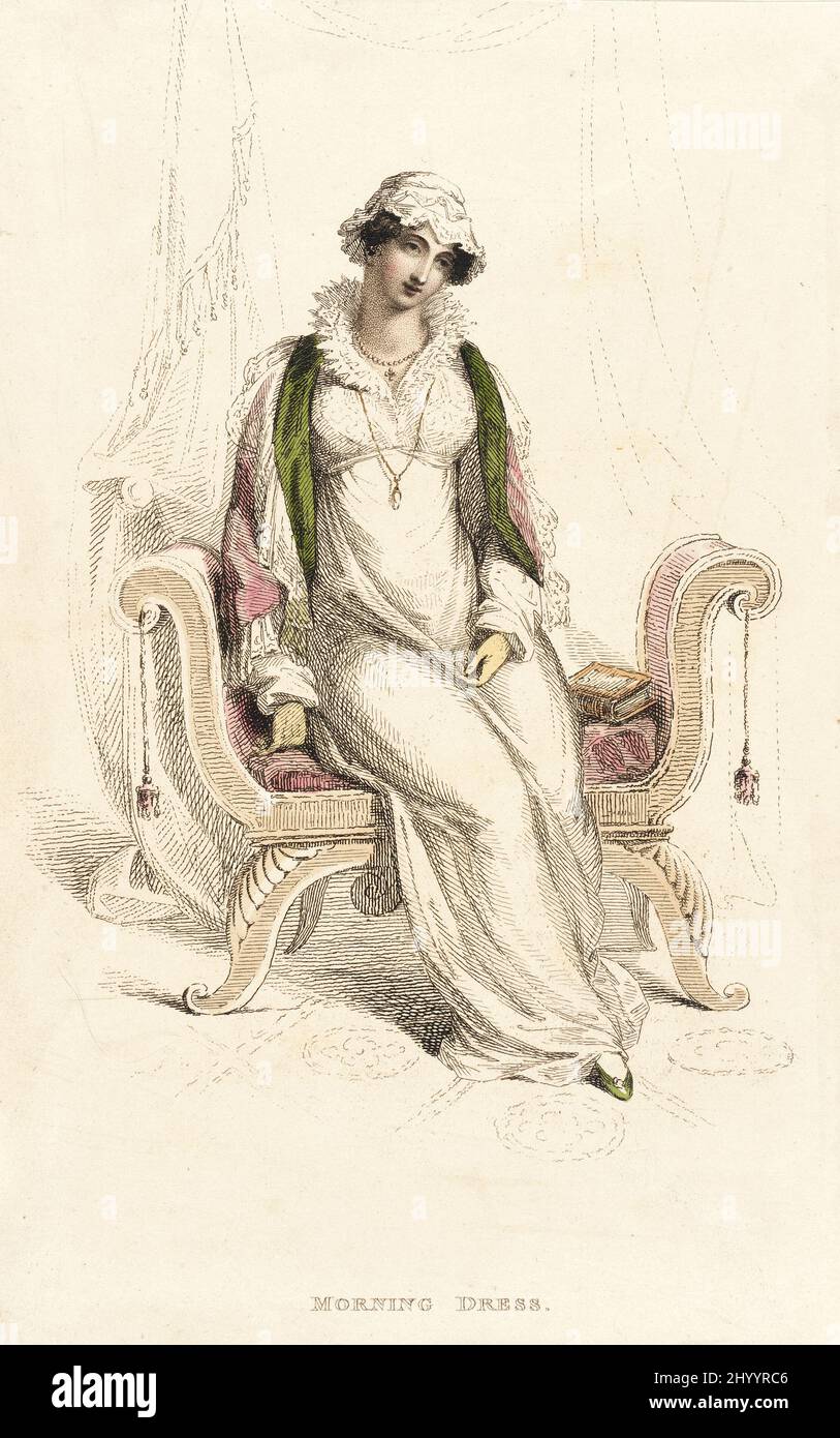 Fashion Plate, 'Morning Dress' for 'The Repository of Arts'. Rudolph Ackermann (England, London, 1764-1834). England, London, April 1, 1812. Prints; engravings. Hand-colored engraving on paper Stock Photo
