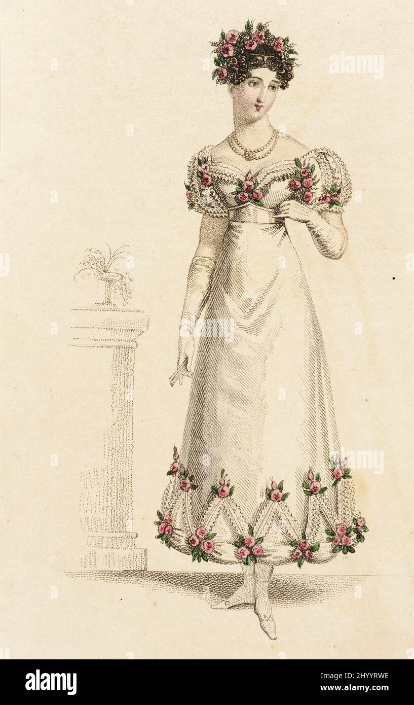 Fashion Plate, 'Parisian Ball Dress' for 'La Belle Assemble'. John Bell  (England, 1745 - 1831). England, London, May 1, 1820. Prints; engravings.  Hand-colored engraving on paper Stock Photo - Alamy