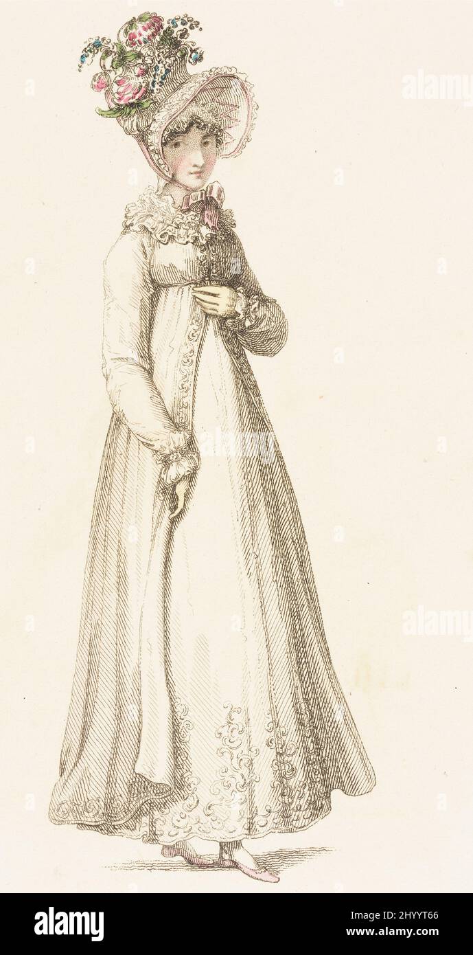 Fashion Plate, 'Morning Dress' for 'The Repository of Arts'. Rudolph Ackermann (England, London, 1764-1834). England, London, August 1, 1818. Prints; engravings. Hand-colored engraving on paper Stock Photo
