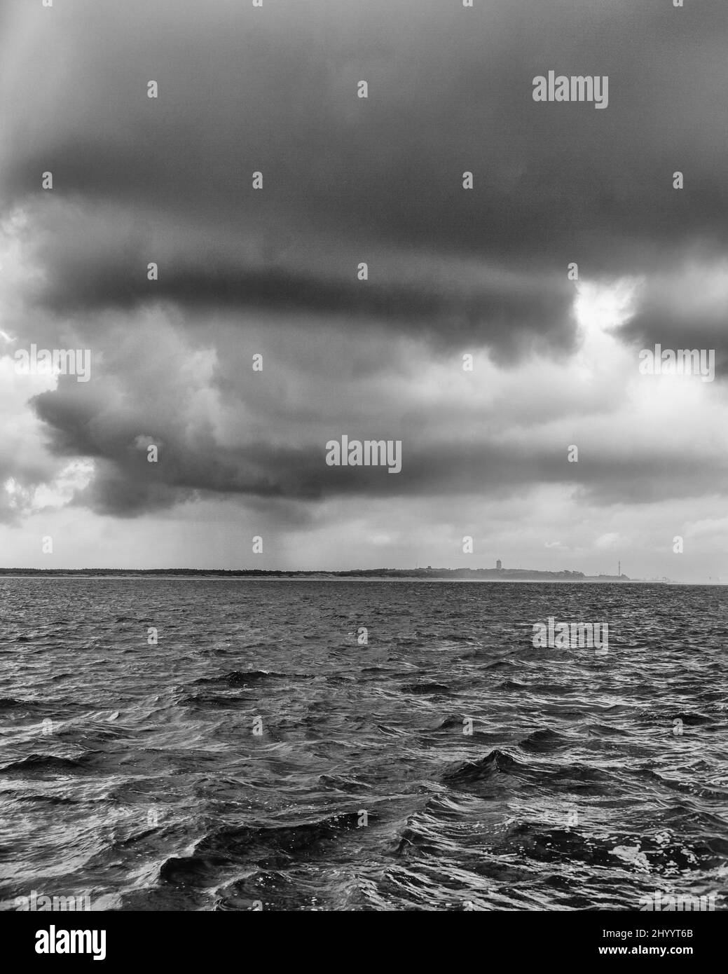 Aerial shot of Atlantic Sea during the sunset in black and white Stock ...