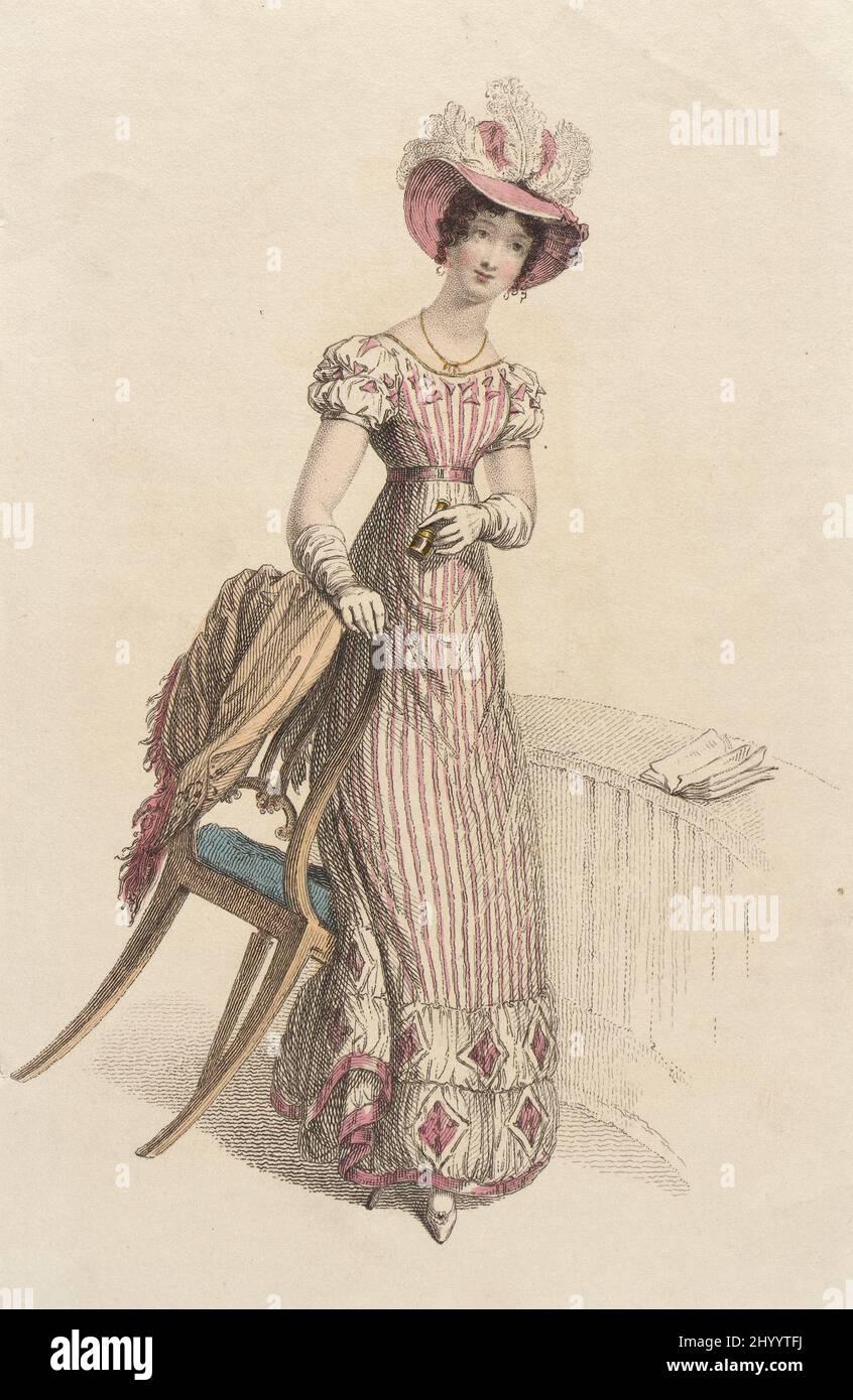 Fashion Plate, 'Opera Dress' for 'The Repository of Arts'. Rudolph Ackermann (England, London, 1764-1834). England, London, July 1, 1824. Prints; engravings. Hand-colored engraving on paper Stock Photo