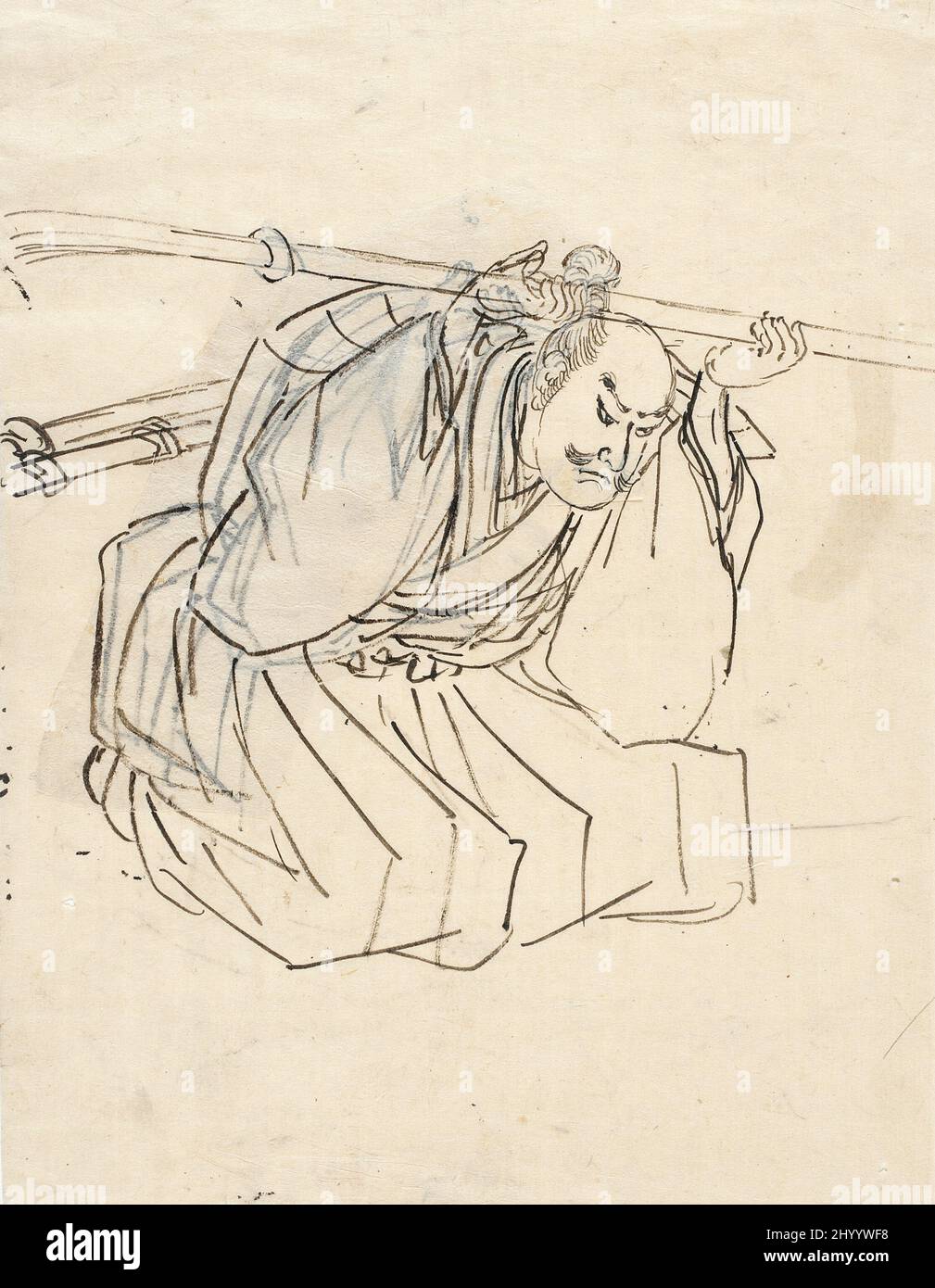 Sketch of Shinano Sakon Tomoyuki. Utagawa Kuniyoshi (Japan, 1797-1861). Japan, 1848-1849. Drawings. Preparatory sketch for woodblock print; ink on paper Stock Photo