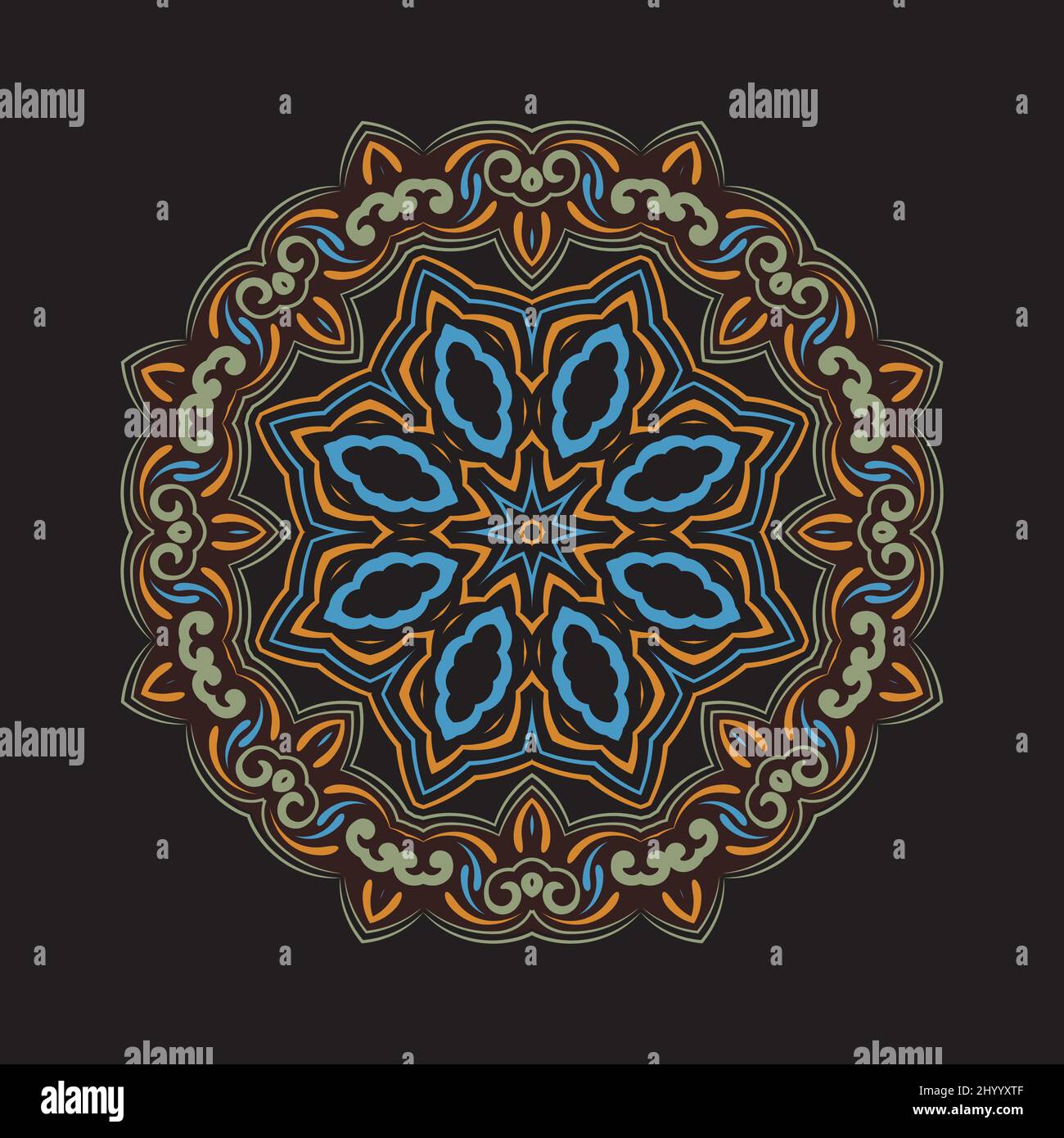 oriental flower mandala, pattern for ceramics and embroidery. Vector illustration Stock Vector