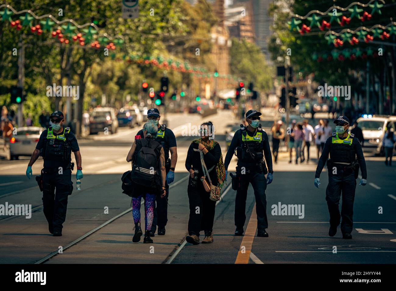 Security workers on the freedom day protest in Melbourne, Australia ...