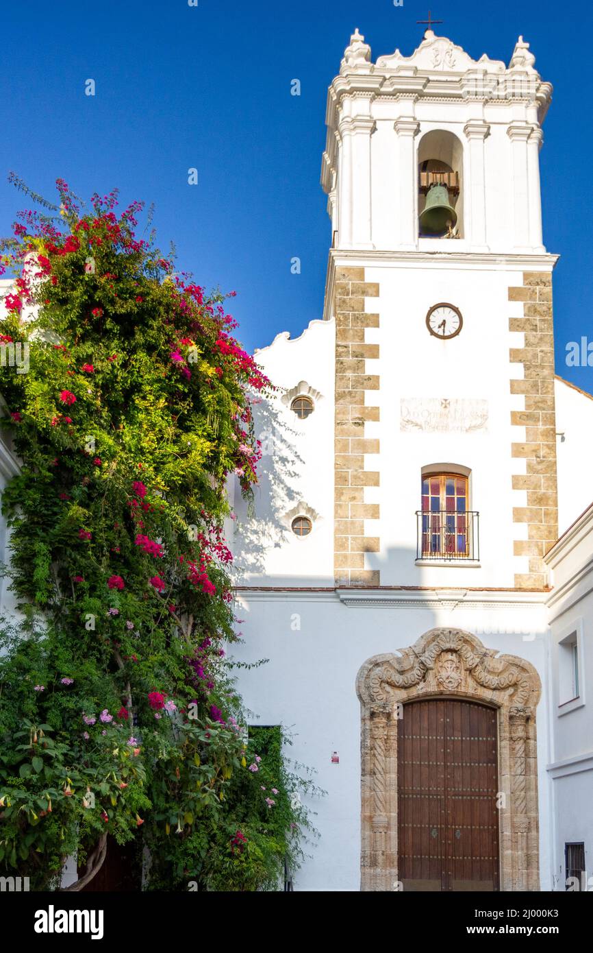 Streets of Tarifa city with old bars. Touristic travel destination in