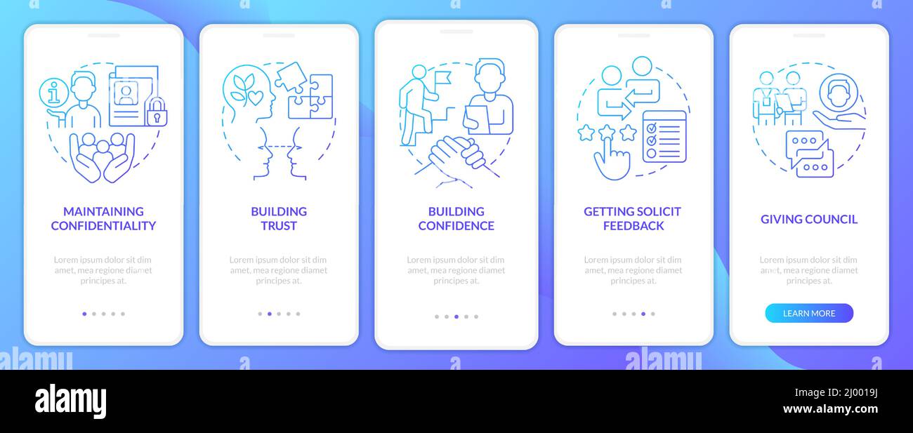 HR communicative skills blue gradient onboarding mobile app screen Stock Vector