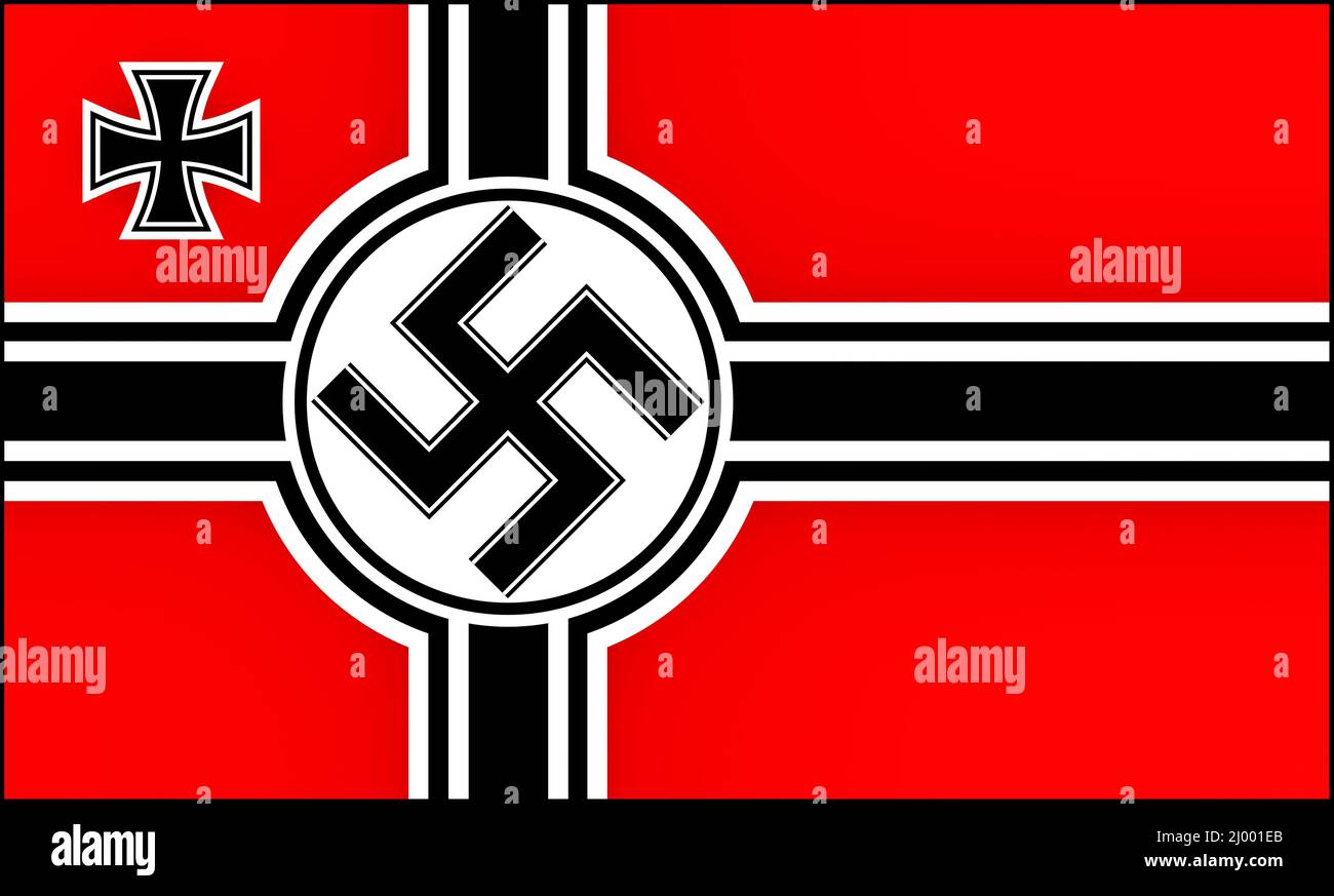 SWASTIKA KRIEGSMARINE  War ensign flag of Nazi Germany with Iron Cross emblem and Swastika symbol 1938-1945 Stock Photo