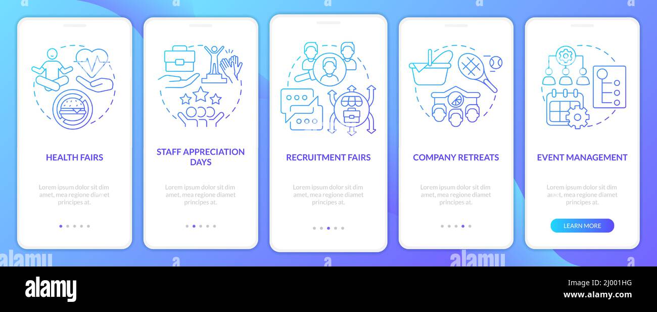 HR organizing skills blue gradient onboarding mobile app screen Stock Vector