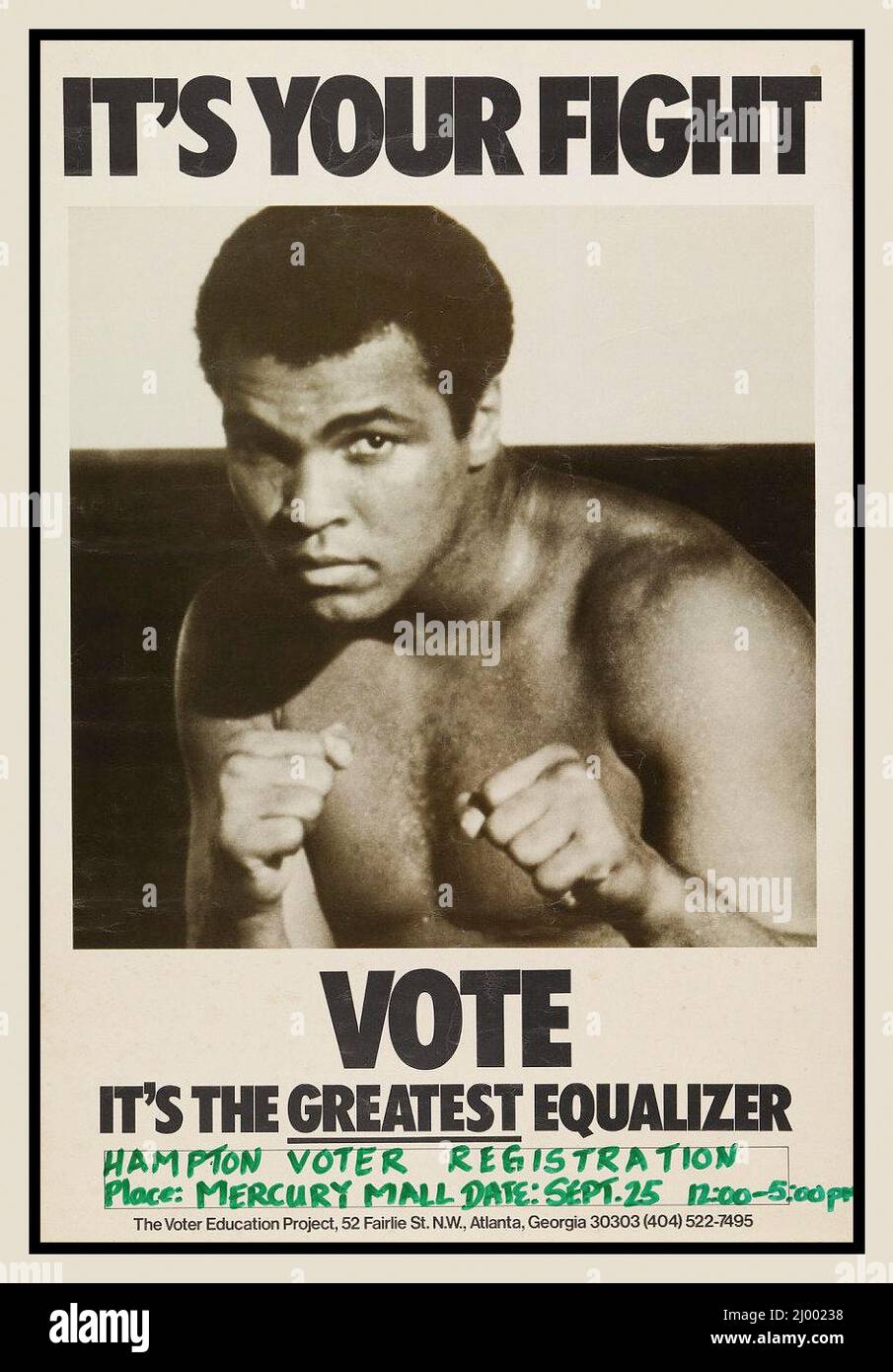Vintage Equal Rights USA Poster It's Your Fight, Vote! It's the Greatest Equalizer', Voting Rights Poster Featuring Muhammad Ali, United States, (1962) Stock Photo
