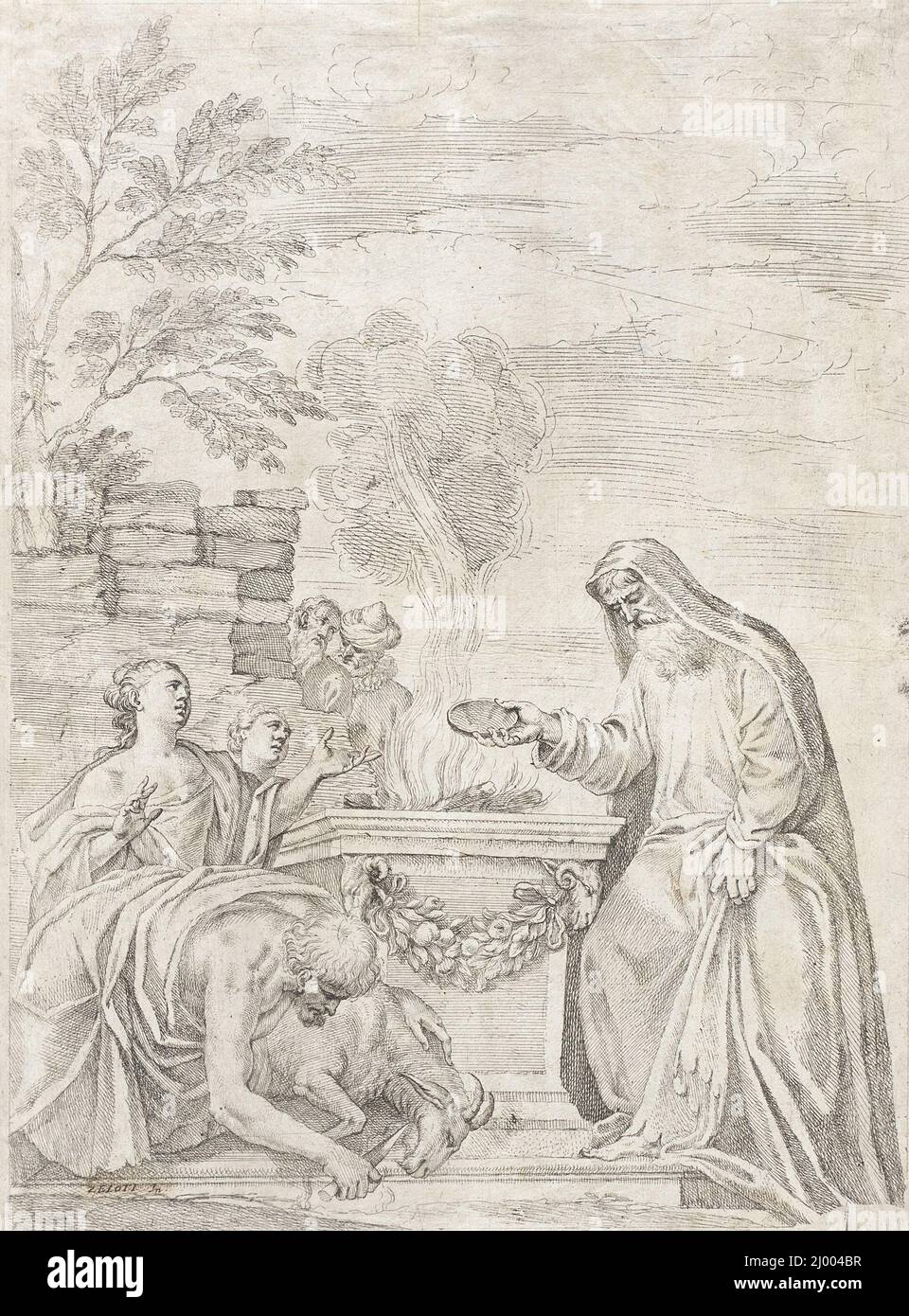 Scene of Classical Sacrifice. Battista Zelotti (Italy, Verona, circa 1526-1578). Italy, 16th century. Prints; etchings. Etching Stock Photo