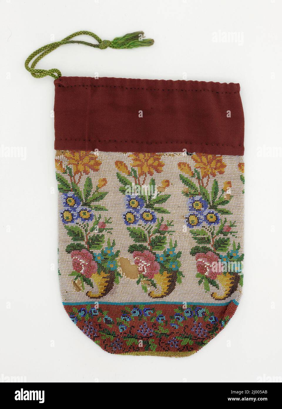 Woman's Beaded Pouch. United States, circa 1840. Costumes; Accessories. Cotton, beads Stock Photo