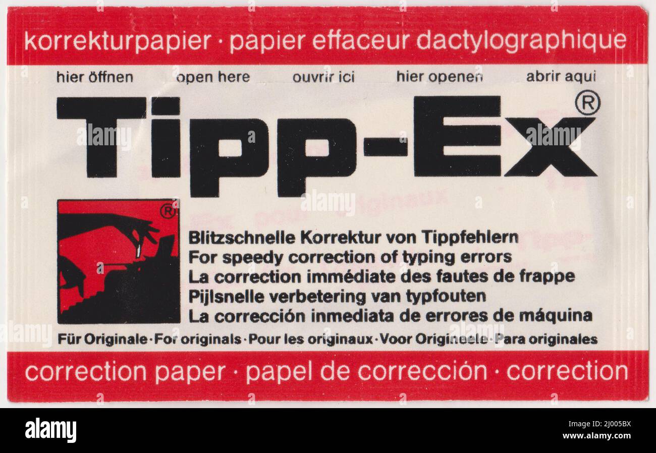 Tipp-Ex Correction Paper (Front) Stock Photo