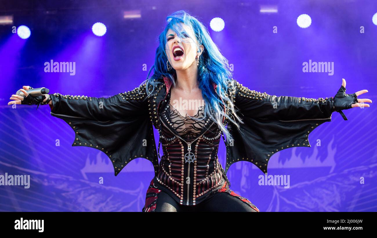Alissa White-Gluz of metal band Arch Enemy performing live in concert at Sweden Rock Festival 2019 Stock Photo