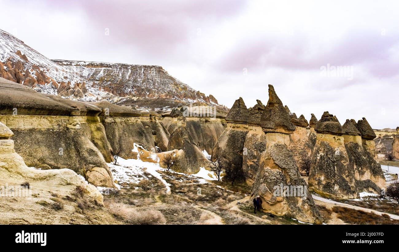 Geological formations and fairy chimneys in Cappadocia, Turkey Stock ...