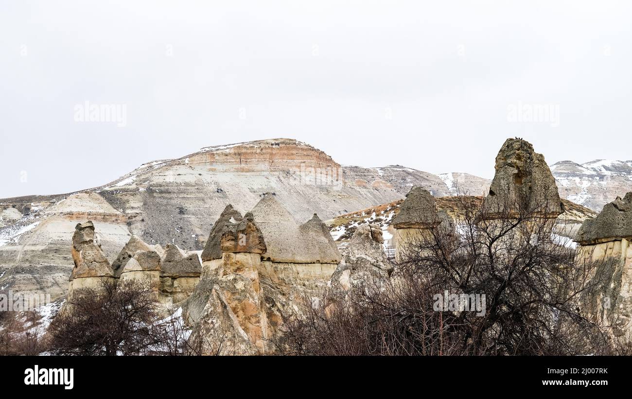 Geological formations and fairy chimneys in Cappadocia, Turkey Stock ...