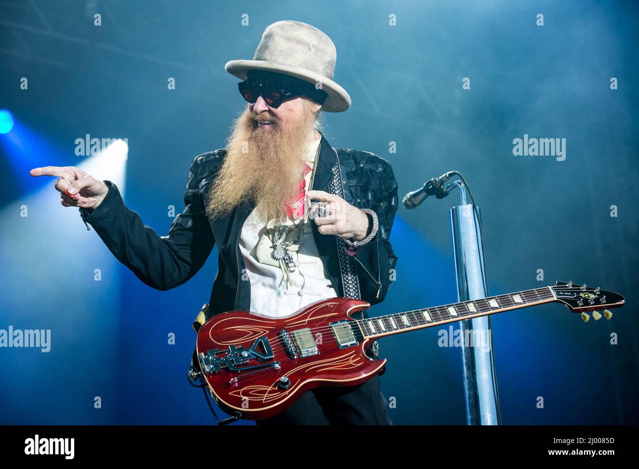 Guitarist Billy Gibbons of rock band ZZ Top performing live at Ramblin