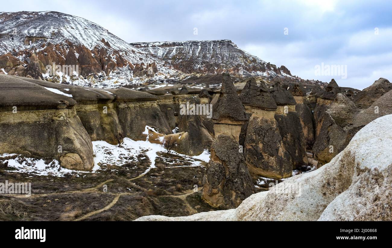 Geological formations and fairy chimneys in Cappadocia, Turkey Stock ...