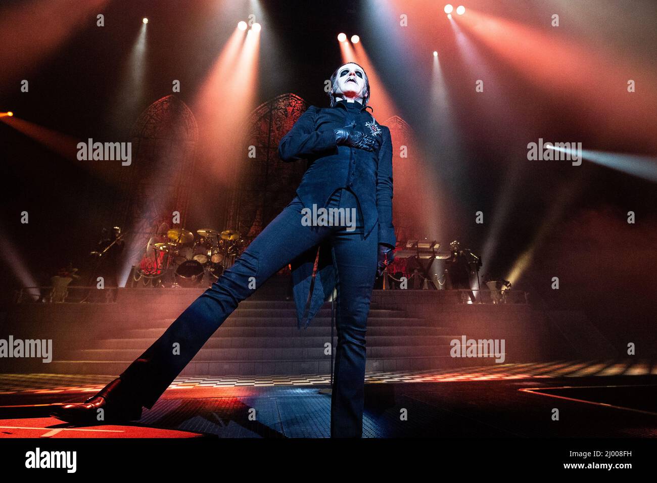 Tobias Forge of rock band Ghost performing live in concert at Oslo Spektrum on 22 February 2019 Stock Photo