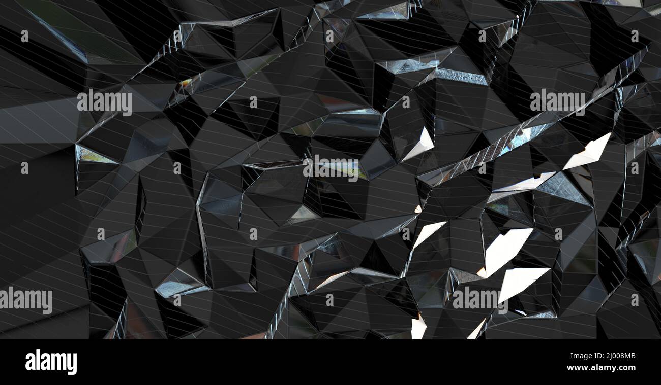 Modern black metal geometric shapes low poly backdrop Stock Photo