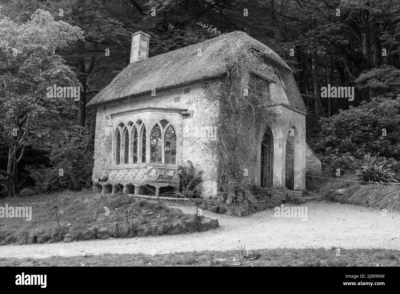 View of the Gothic cottage at Stourhead House and Gardens in Wiltshire Stock Photo