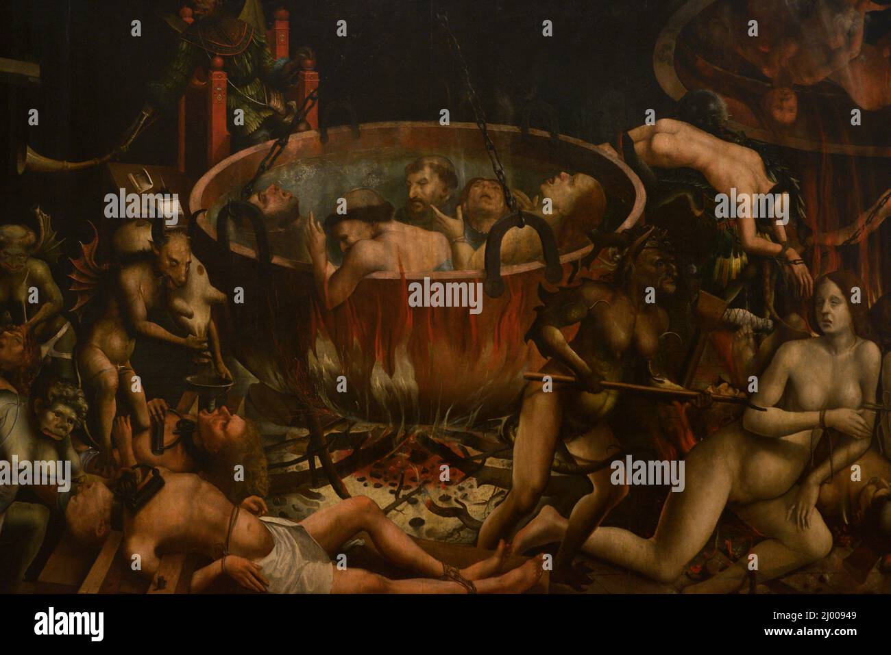 'The Hell'. Unknown master. Oil on oak panel, 1510-1520 (119 x 217,5 cm). Detail. From a convent abolished in 1834. National Museum of Ancient Art. Lisbon, Portugal. Stock Photo