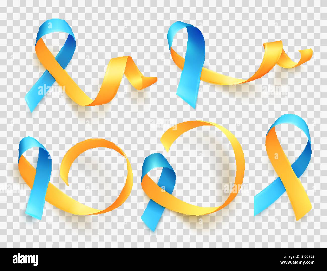 World Down Syndrome day. March 21. Realistic blue yellow ribbon symbol ...