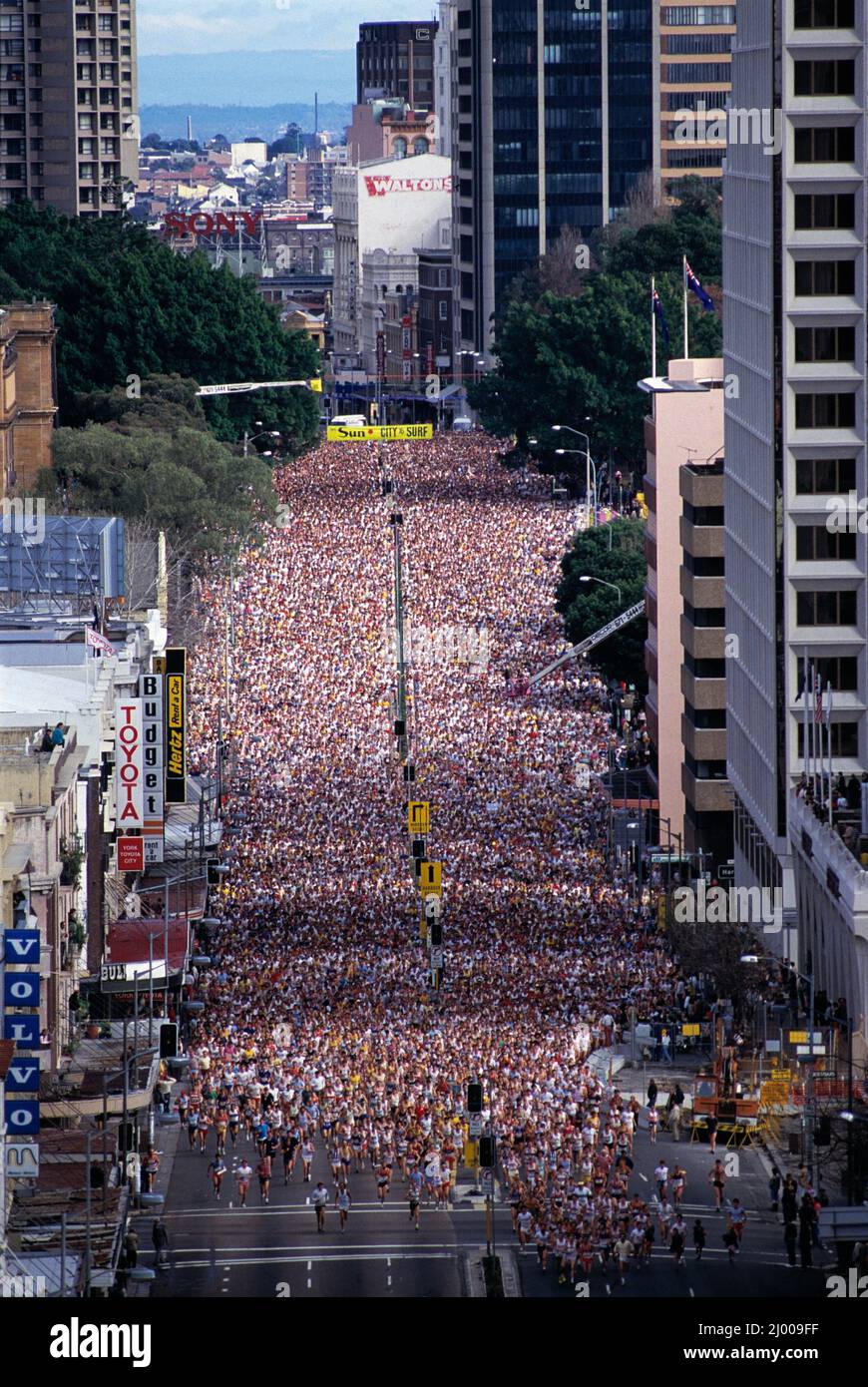 Australia. Sydney. Crowd of runners in the City to Surf Marathon. 1985. Stock Photo