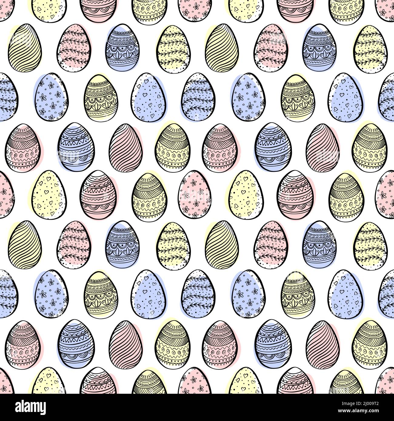 Seamless background for happy Easter. Decorative easter eggs with pattern. Vector illustration. Stock Vector
