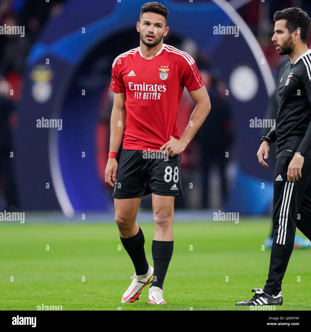 AMSTERDAM, NETHERLANDS - MARCH 15: Goncalo Ramos of SL Benfica during the UEFA Champions League 1/8 finals match between Ajax and Benfica at Johan Cruijff ArenA on March 15, 2022 in Amsterdam, Netherlands (Photo by Peter Lous/Orange Pictures) Stock Photo