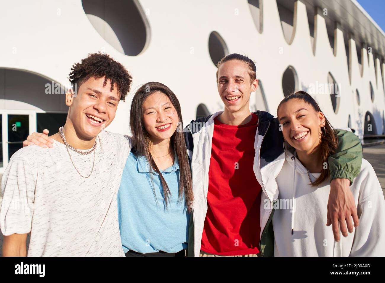 Portrait of a group of students smiling looking at the camera Stock ...