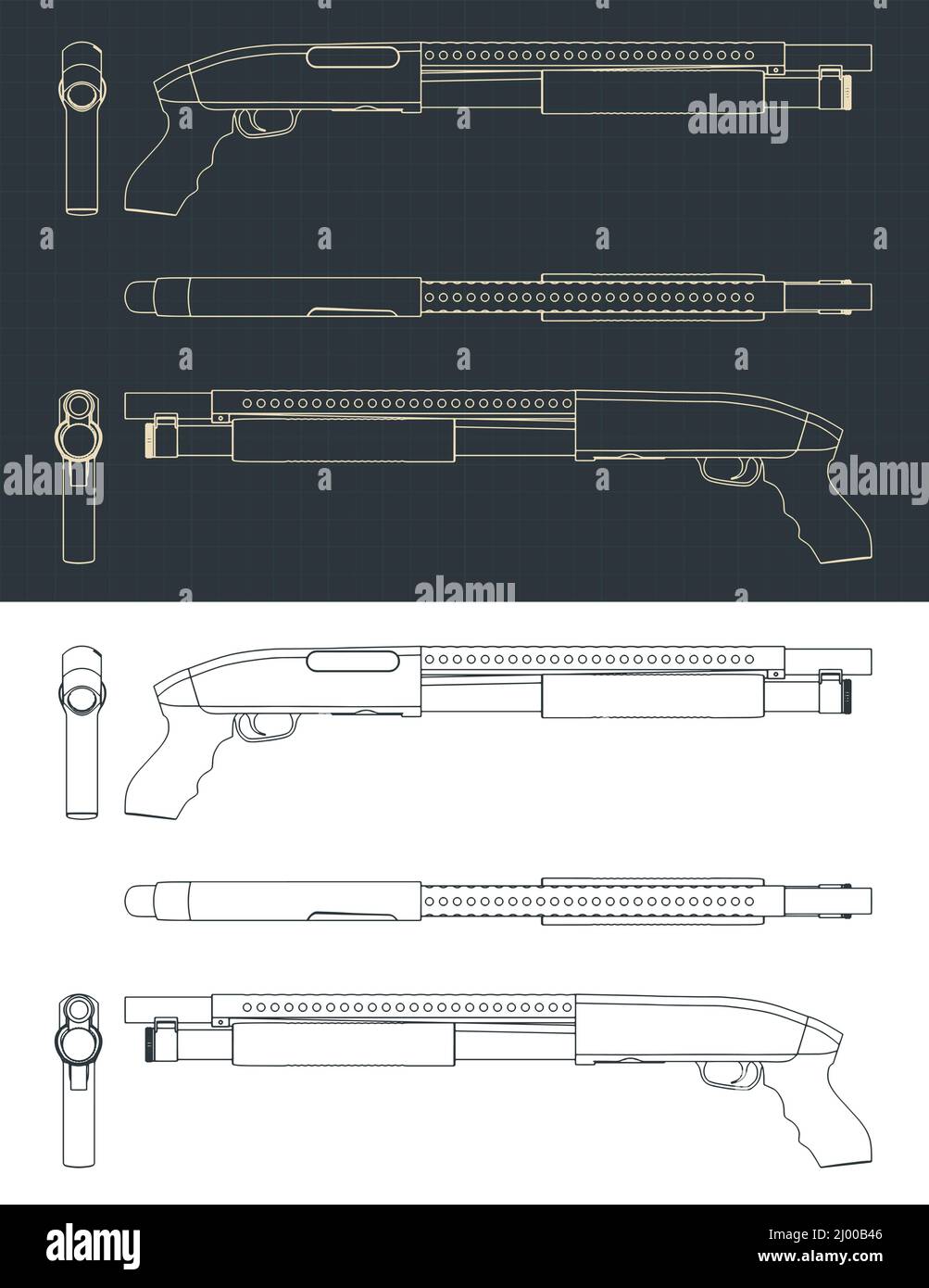 Stylized vector illustrations of blueprints of shotgun Stock Vector ...