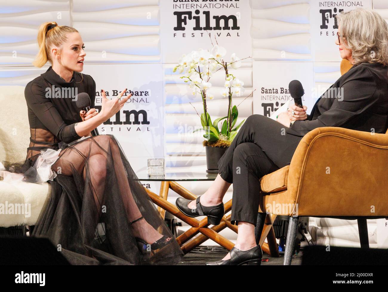 Kristen Stewart receives the Riviera Award with Anne Thompson at the 31st Santa Barbara International Film Festival Stock Photo
